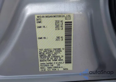 2013 Nissan Altima 2.5 Sv из США, поврежденный, VIN 1N4AL3AP8DC231957